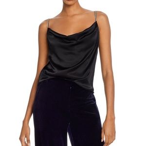 NWT Aqua Rhinestone Strap Black Silk Satin Cowl neck Camisole Top size XS